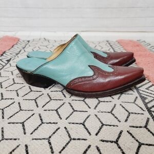 Old Gringo Turquoise and Brown Leather Mules